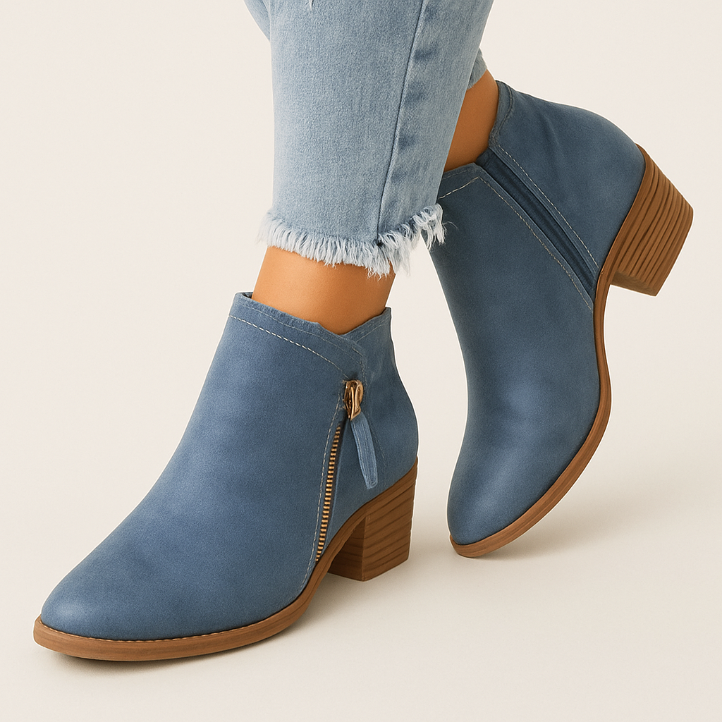 Blå lågklackade ankelboots