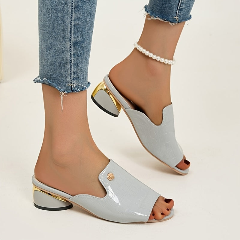 Kvinna - Sandaler - Krokodilmönster, Öppen tå, Chunky Heel, Elegant Slip-On Pumps - Trendiga Skor