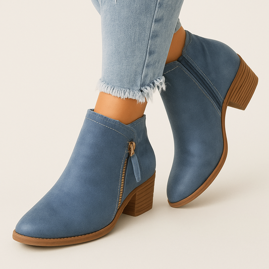 Blå lågklackade ankelboots