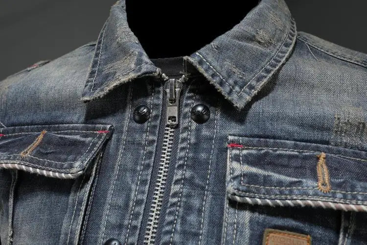 Herr - Retro Jeansjacka - Klassisk Denimjacka i Slitstarkt Material - Trendig Stil för Vardagsbruk - Sondberg Boutique