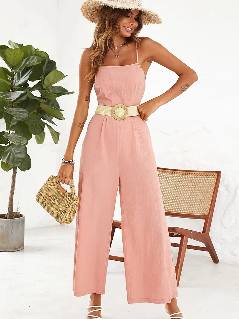 Kvinna - Vänlig jumpsuit - Elegant design med spaghettistroppar och bälte - Perfekt för festliga tillfällen - Sondberg Boutique